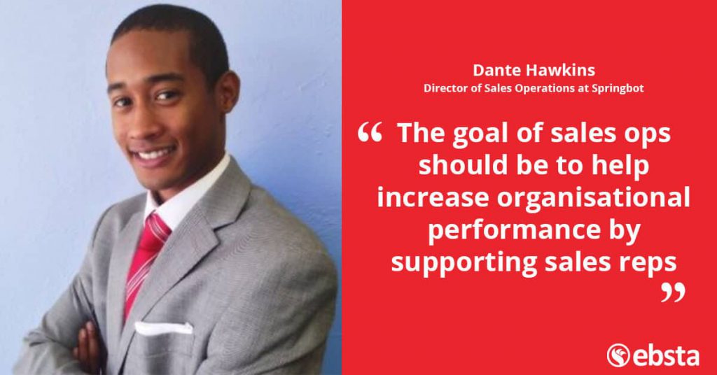 "The goal of sales ops should help increase organisational performance by supporting sales reps." -Dante Hawkins