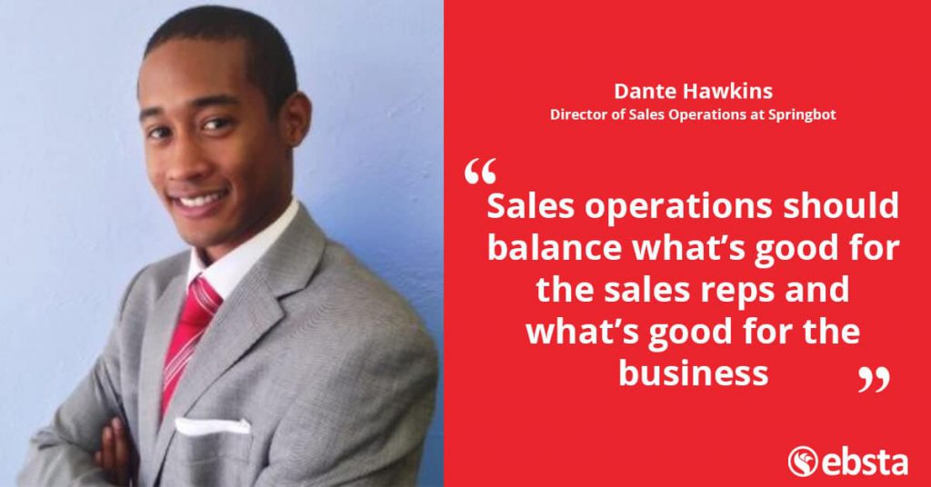 "The goal of sales ops should help increase organisational performance by supporting sales reps." -Dante Hawkins